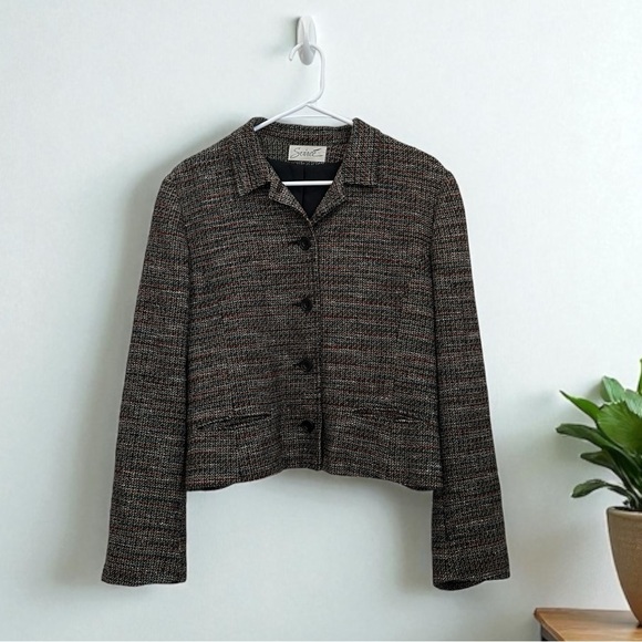 Soirée Jackets & Blazers - Soirée Women's Vintage Brown Handwoven Silk Blazer Jacket Size M